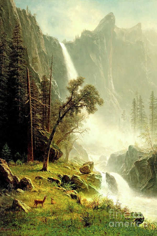 Remastered Art Bridalveil Falls Yosemite by Albert Bierstadt 20220406a Painting by Albert-Bierstadt