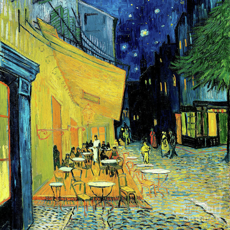 Remastered Art Cafe Terrace at Night by Vincent Van Gogh 20240224version Square Painting by Vincent VanGogh