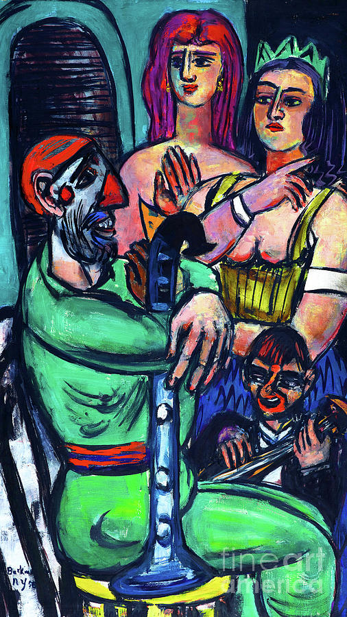 Remastered Art Clown With Women And Young Clown by Max Carl Friedrich Beckmann 20220519 Painting by Max Carl Friedrich Beckmann