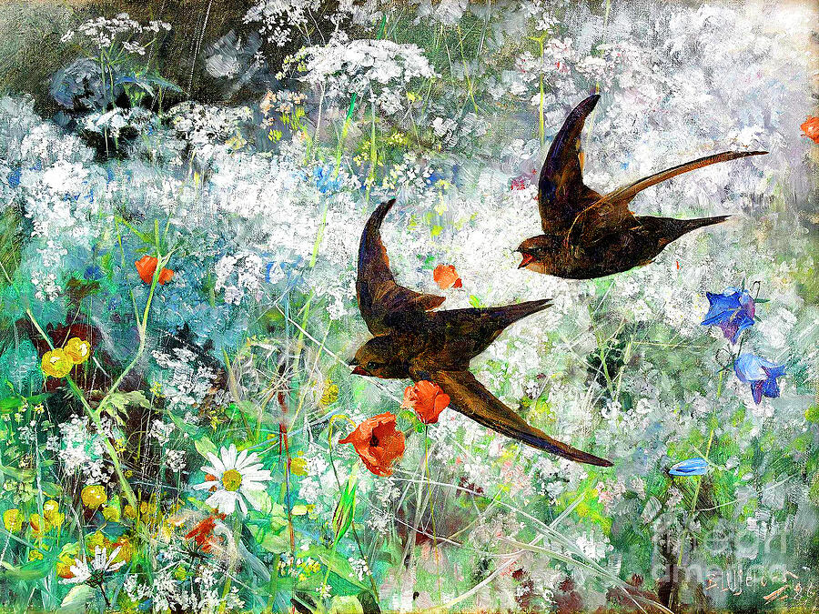 Remastered Art Common Swifts by Bruno Liljefors 20240202 Painting by Bruno Liljefors