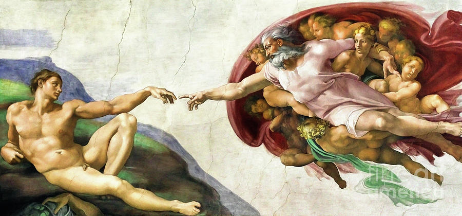 Remastered Art Creation Of Adam Sistine Chapel Ceiling by Michelangelo 20230501 Painting by - Michelangelo