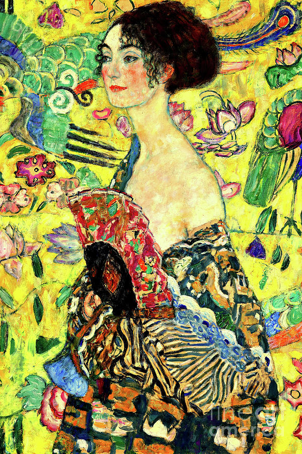 Remastered Art Dame Mit Facher aka Lady With Fan by Gustav Klimt 20220403a Painting by Gustav-Klimt