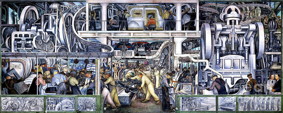 Remastered Art Detroit Industry South Wall Murals by Diego River Painting by - Diego Rivera