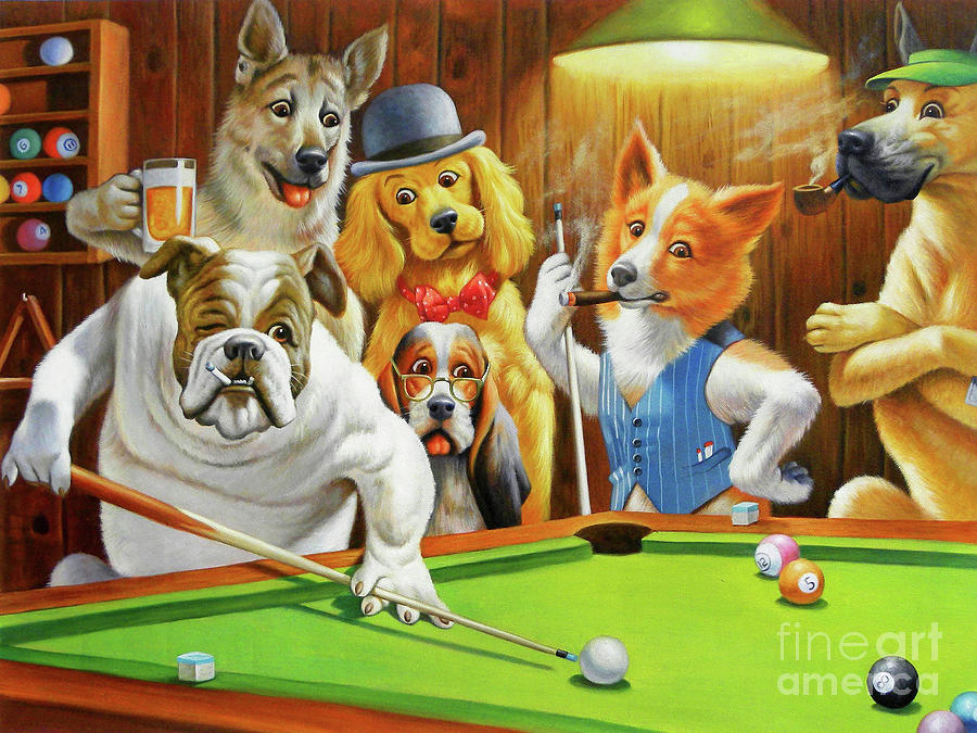 Remastered Art Dogs Playing Billiards Artisan by Cassius Marcellus Coolidge 20211226 Painting by Cassius Marcellus Coolidge