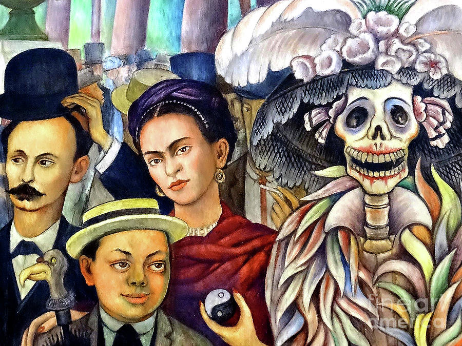 Remastered Art Dream of a Sunday Afternoon in Alameda Park Frida Kahlo Closeup by Diego Rivera Painting by - Diego Rivera