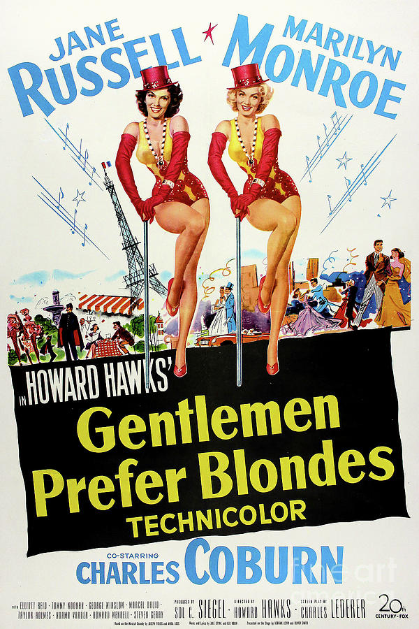 Marilyn Monroe Mixed Media - Remastered Art Gentlemen Prefer Blondes Starring Marilyn Monroe and Jane Russell 20230527 by Movie Studio Artist