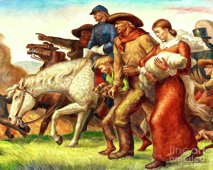 Remastered Art Justice of the Plains The Movement Westward Detail by John Steuart Curry 20240111 Painting by John Steuart Curry