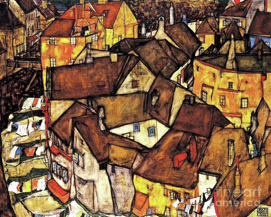 Remastered Art Krumau Crescent of Houses by Egon Schiele 20220123 Painting by - Egon Schiele