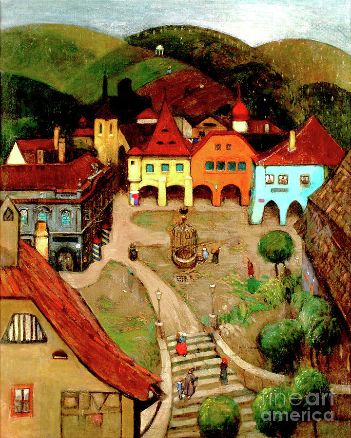 Remastered Art Little City by Richard Teschner 20220413 Painting by Richard Teschner