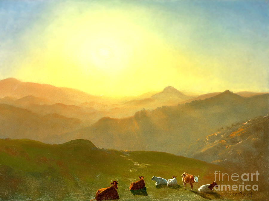 Remastered Art Looking From The Shade At Sunset On Clay Hill SF by Albert Bierstadt 20220406a Painting by Albert-Bierstadt