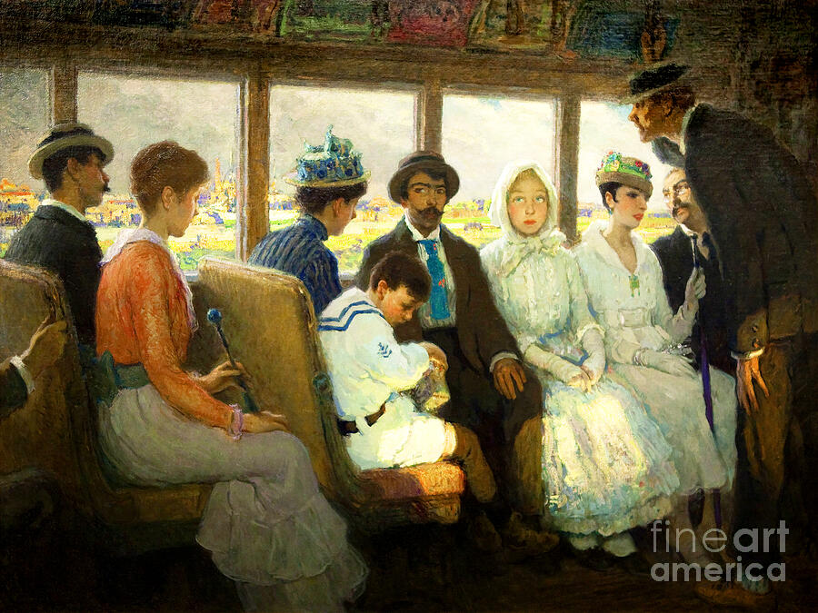 Remastered Art Out Of Town Trolley by Francis Luis Mora 20240315b Painting by Francis Luis Mora