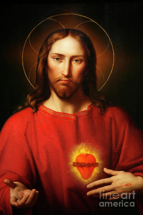 Remastered Art Sacred Heart of Jesus by Leopold Kupelwieser 20240318 Painting by Leopold Kupelwieser