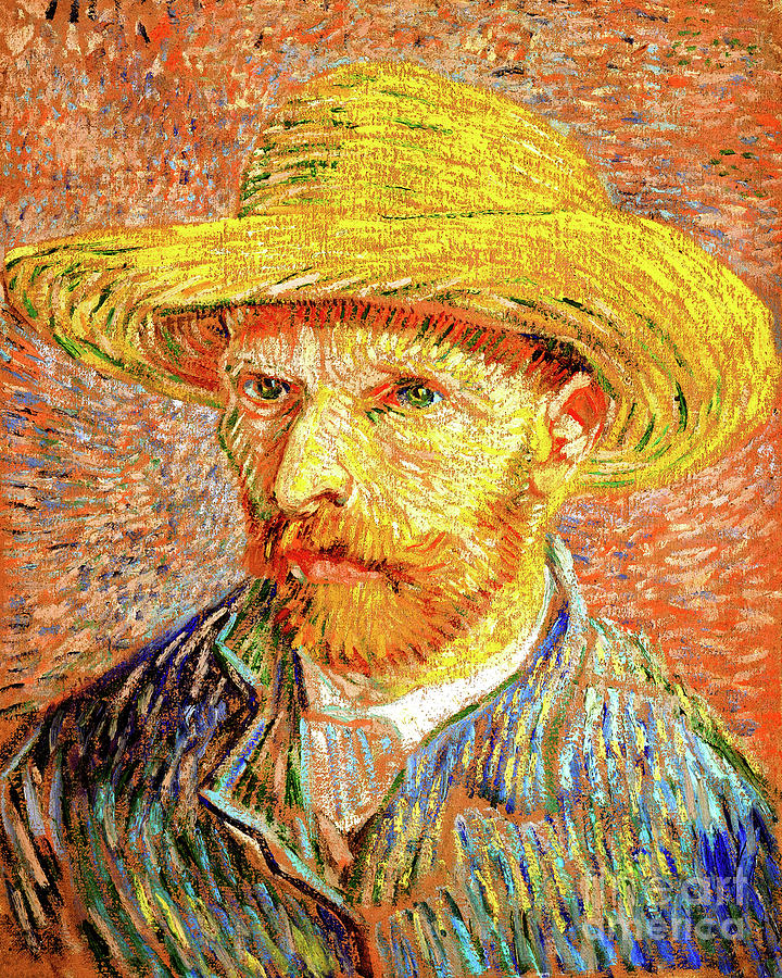 Remastered Art Self Portrait With A Straw Hat by Vincent Van Gogh 20220521 Painting by Vincent Van-Gogh