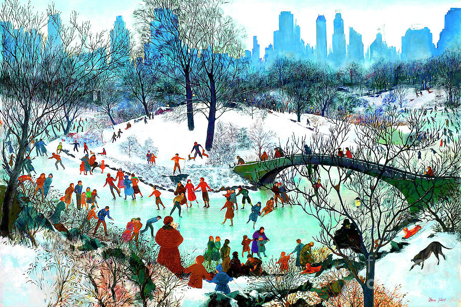 Remastered Art Skating In Central Park by Agnes Tait 20220502 Painting by Agnes Tait