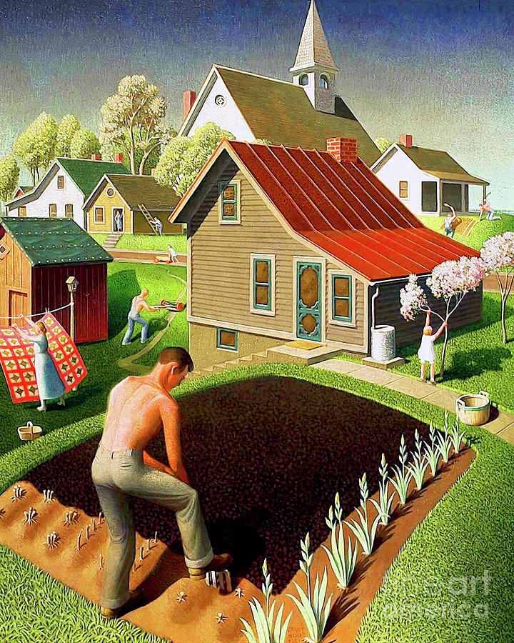 Remastered Art Spring In Town by Grant Wood 20220202 Painting by Grant Wood