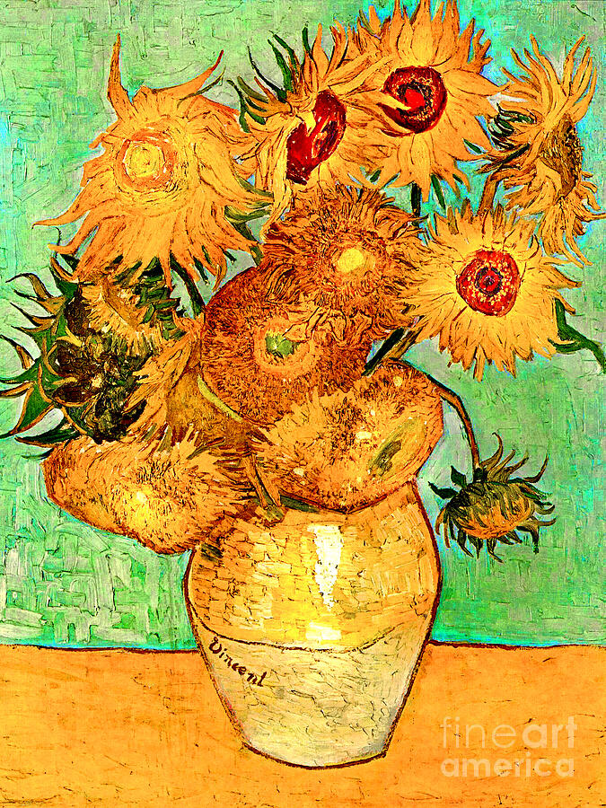 Remastered Art Still Life Vase With Twelve Sunflowers by Vincent Van Gogh 20220521 Painting by Vincent Van-Gogh