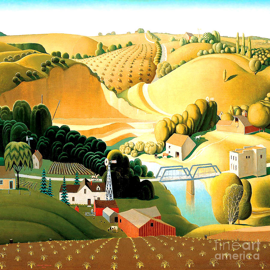 Remastered Art Stone City by Grant Wood 20220202 square Painting by Grant Wood