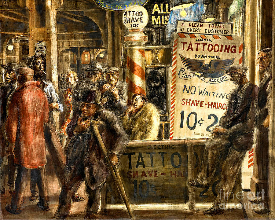 Remastered Art Tattoo and Haircut by Reginald Marsh 20220410a Painting by Reginald Marsh