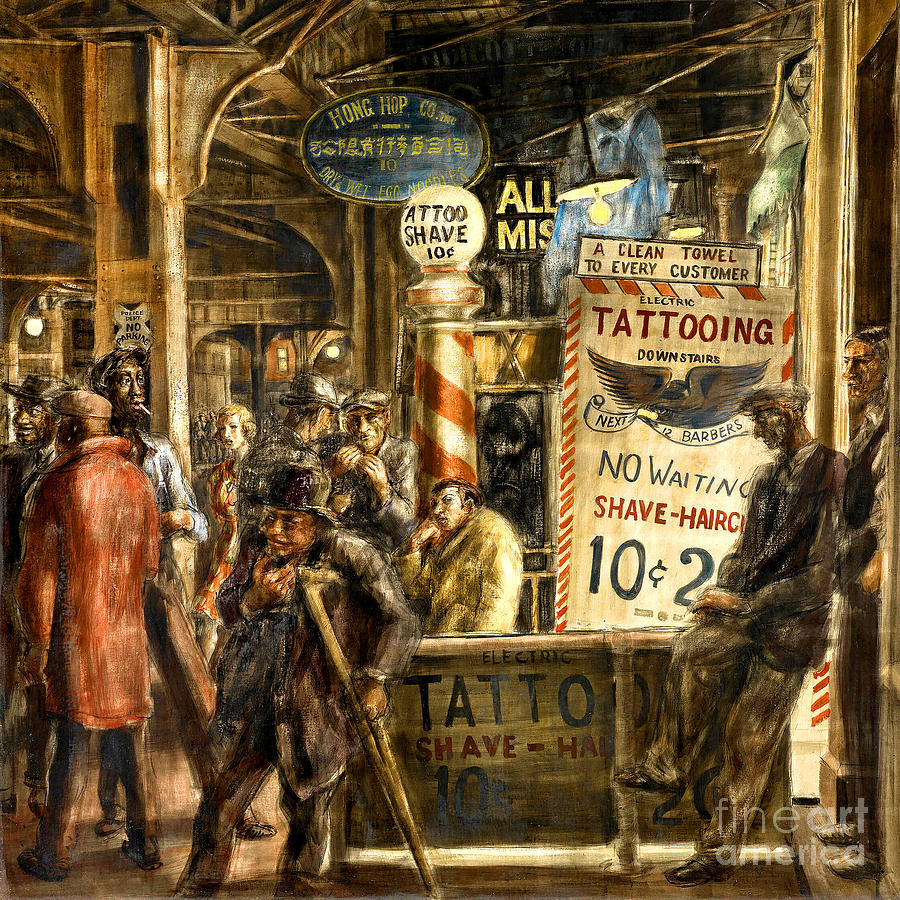 Remastered Art Tattoo and Haircut by Reginald Marsh 20220410a square Painting by Reginald Marsh