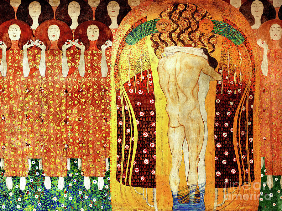 Remastered Art The Beethoven Frieze The Arts Paradise Choir The Embracement by Gustav Klimt 20220403 Painting by Gustav-Klimt