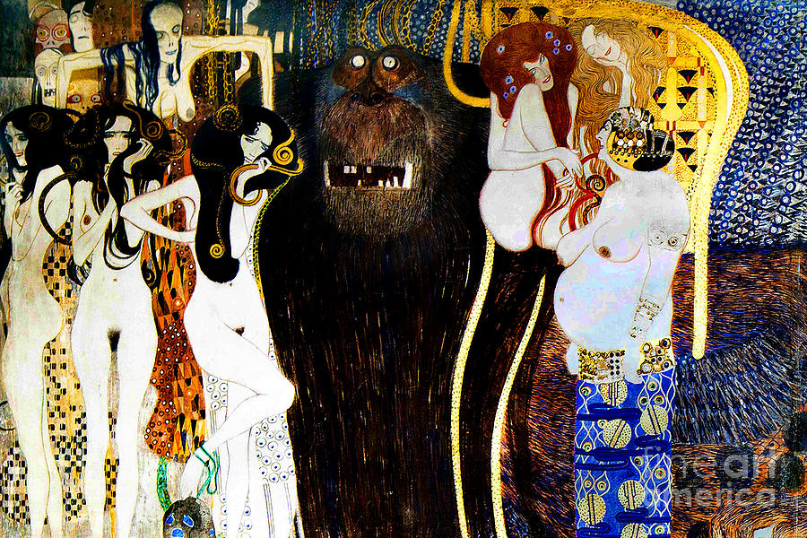 Remastered Art The Beethoven Frieze The Hostile Powers by Gustav Klimt 20220112 Detail 1 Painting by Gustav-Klimt