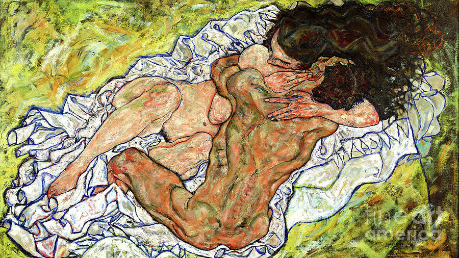 Remastered Art The Embrace by Egon Schiele 20231104 Painting by - Egon Schiele