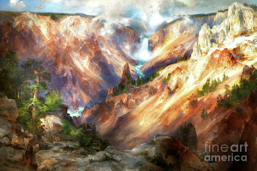 Remastered Art The Grand Canyon of The Yellowstone by Thomas Moran 20220422 v3a Painting by Thomas-Moran