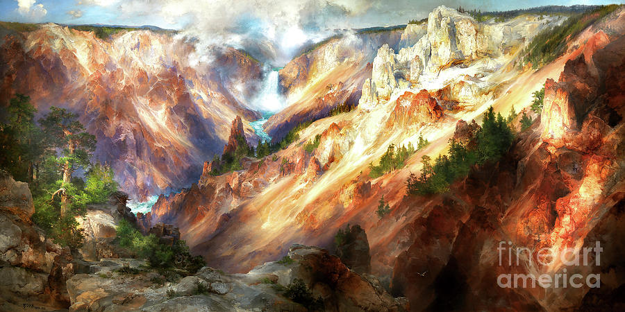 Remastered Art The Grand Canyon of The Yellowstone by Thomas Moran 20220422a Painting by Thomas-Moran