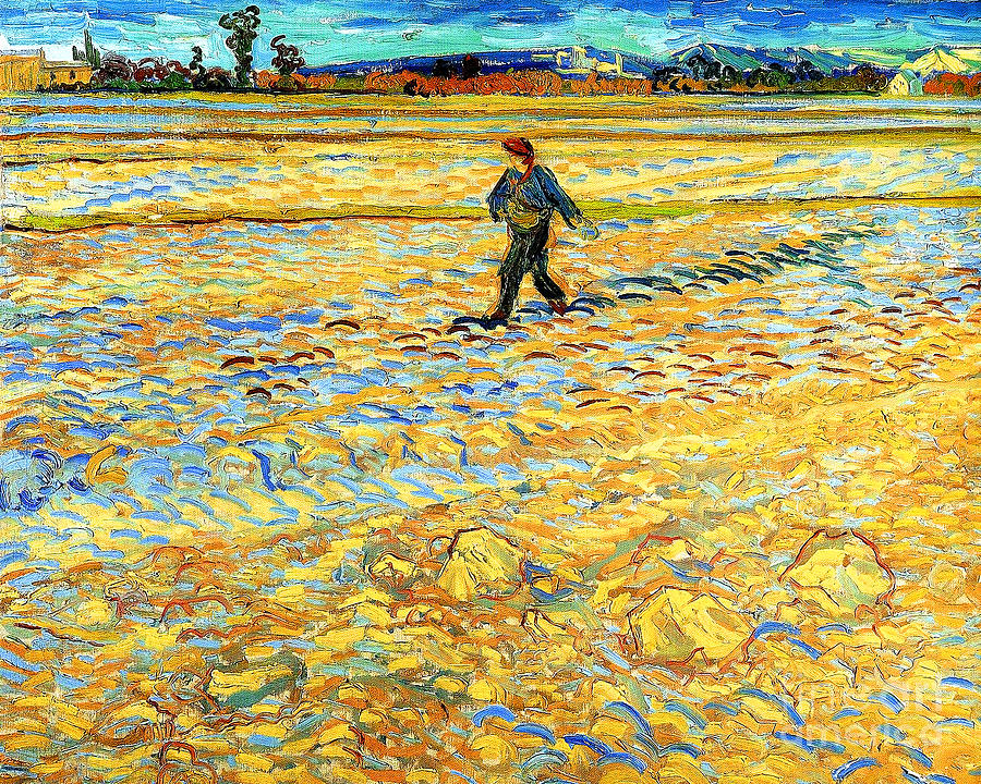 Landscape Painting - Remastered Art The Sower 1888v1 by Vincent Van Gogh 20231106 by Vincent Van-Gogh