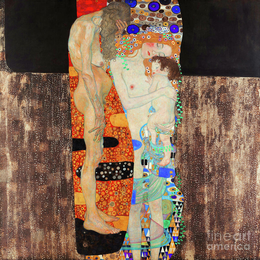 Remastered Art The Three Ages Of Woman by Gustav Klimt 20220401 Square Painting by Gustav-Klimt