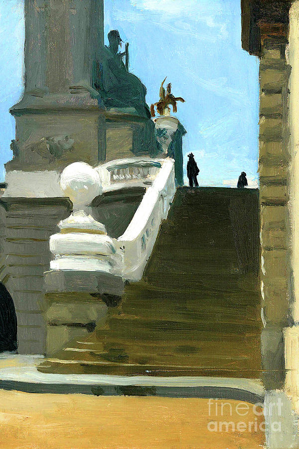 Remastered Art Two Figures at Top of Steps in Paris by Edward Hopper 20240114 Painting by - Edward Hopper