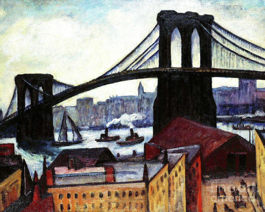 Remastered Art View of Brooklyn Bridge by Samuel Halpert 20220422 Painting by Samuel Halpert