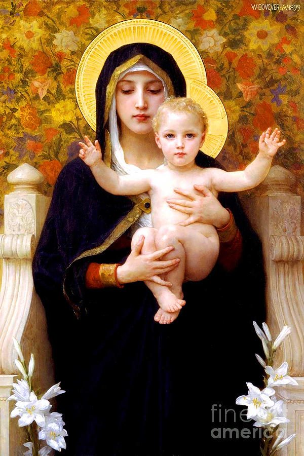 Remastered Art Virgin of The Lilies by William Adolphe Bouguereau 20220501 Painting by William Adolphe Bouguereau