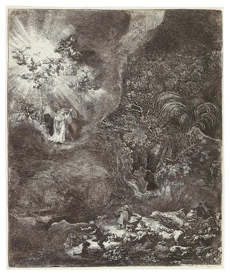 Rembrandt Harmensz van Rijn The Annunciation to the Shepherds Painting ...