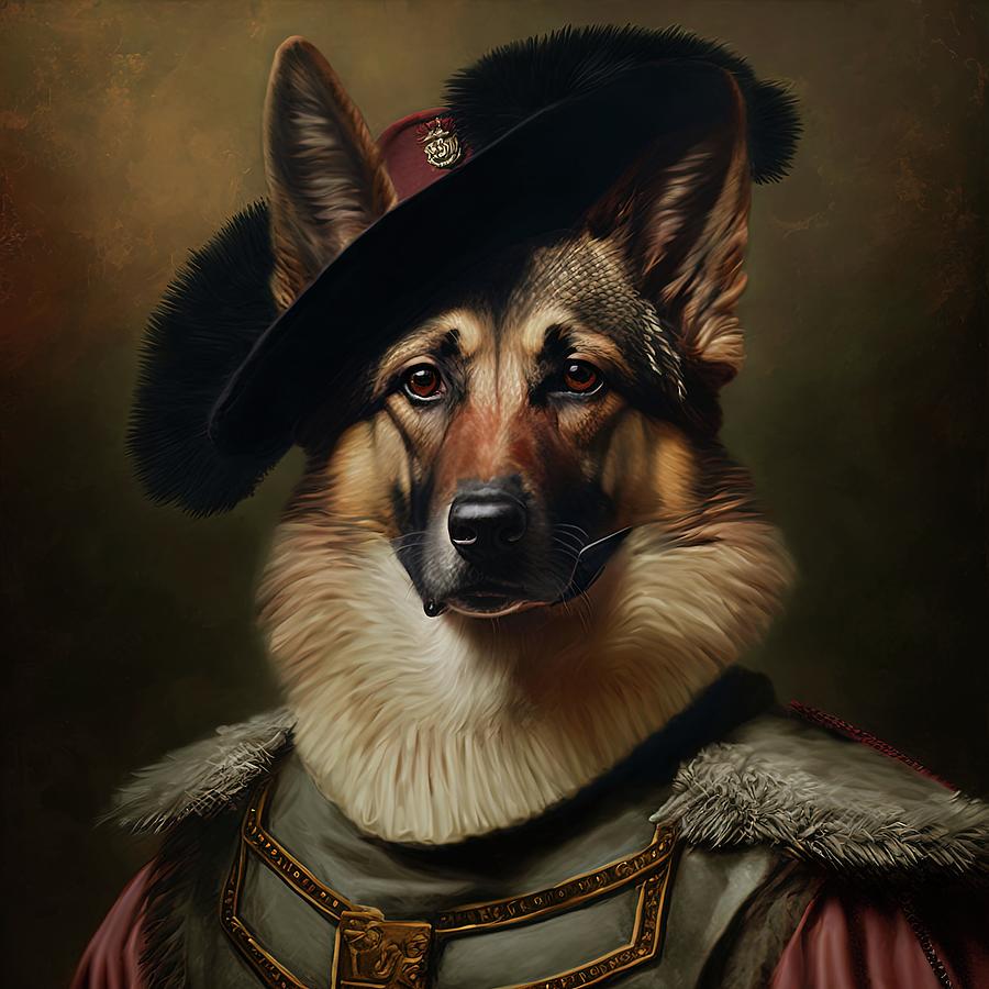 Rembrandt painting of German Shepherd Painting by Vincent Monozlay