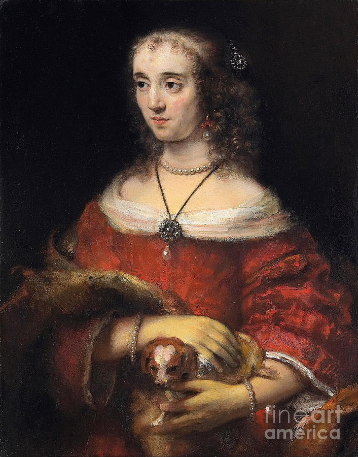 Rembrandt van Rijn - Portrait of a Woman with a Lapdog Painting by Alexandra Arts