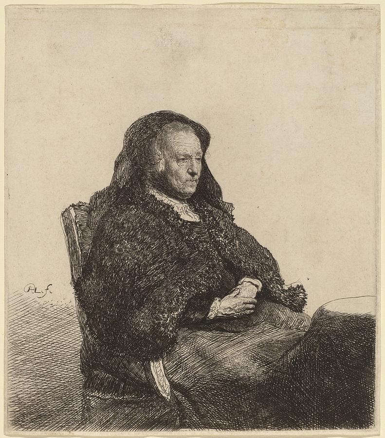 REMBRANDT VAN RIJN The Artists Mother Seated at a Table, Looking Right, c. 1631 Painting by MotionAge Designs