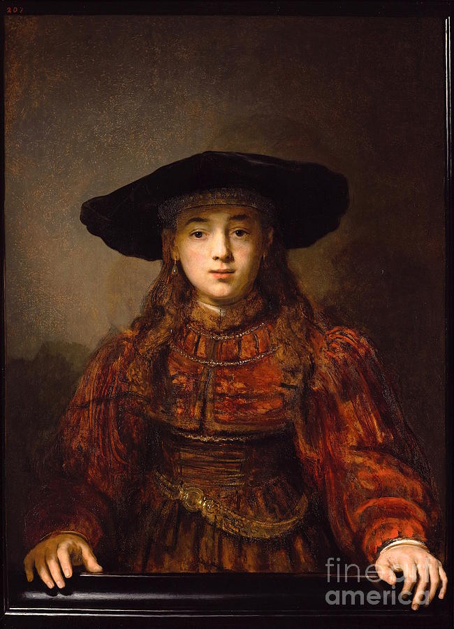 Rembrandt van Rijn - The Girl in a Picture Frame Painting by Alexandra Arts