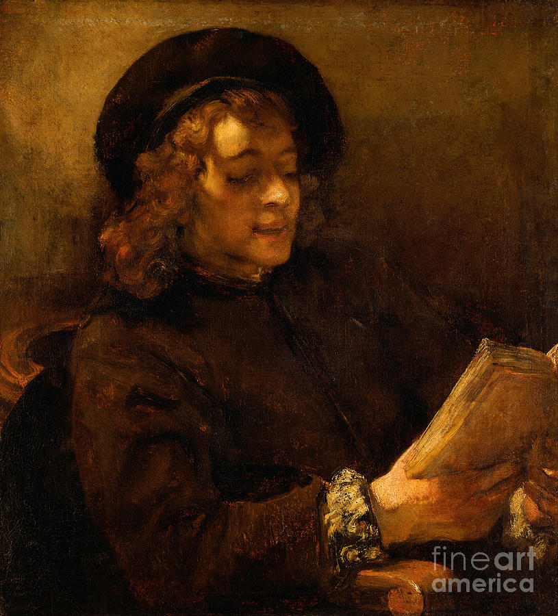 Rembrandt van Rijn - Titus Reading Painting by Alexandra Arts