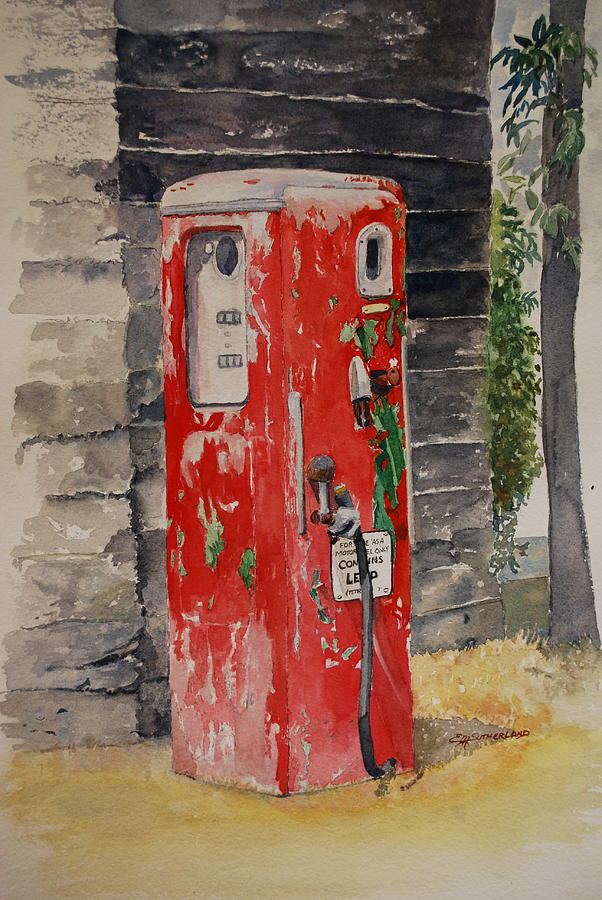 The old gas pump Painting by E M Sutherland