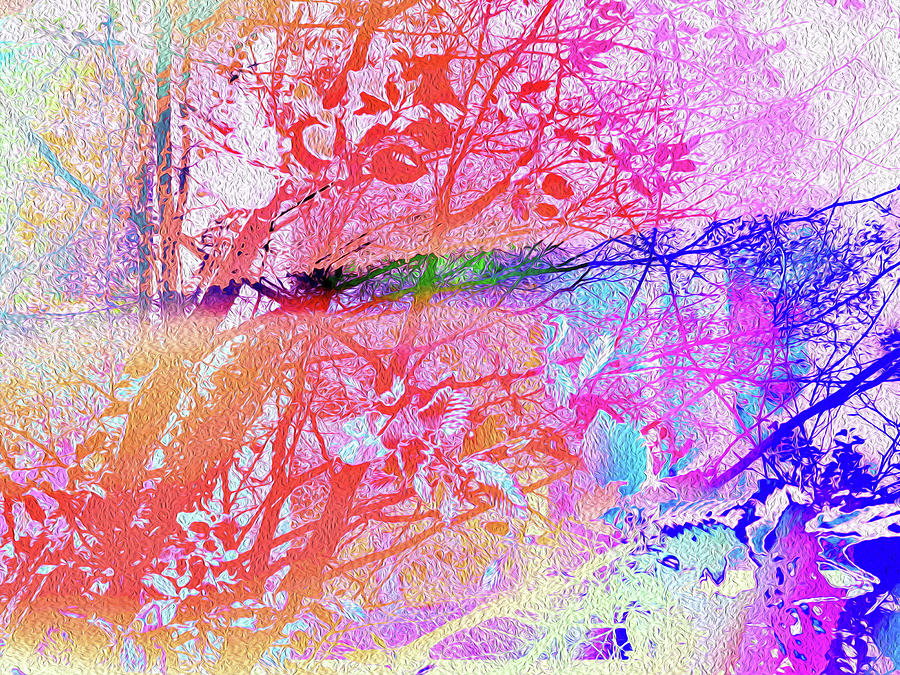 Remixed Under The Trees Colorful Abstract Landscape Mixed Media by Itsonlythemoon