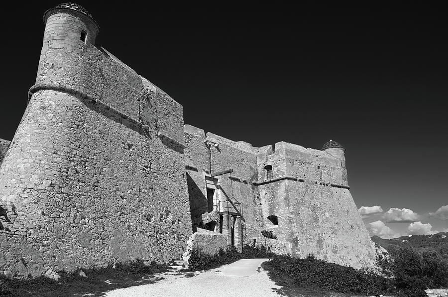 Renaissance Era Fort du Mont Albon between Nice and Villefranche France Black and White Photograph by Shawn OBrien