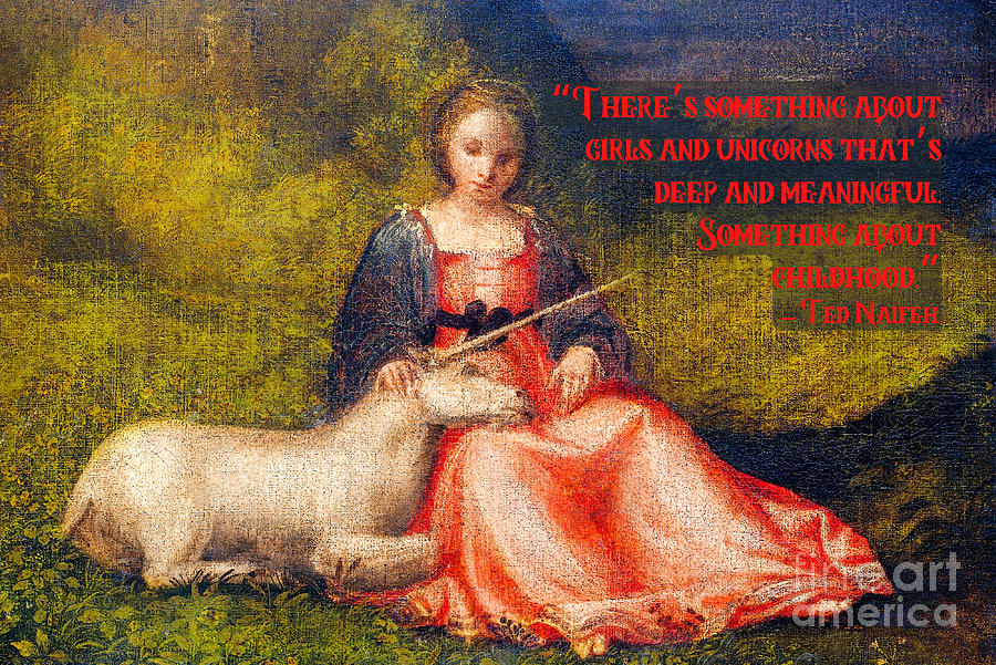 Renaissance Girl with her Unicorn Painting by Diane Hocker Fine Art