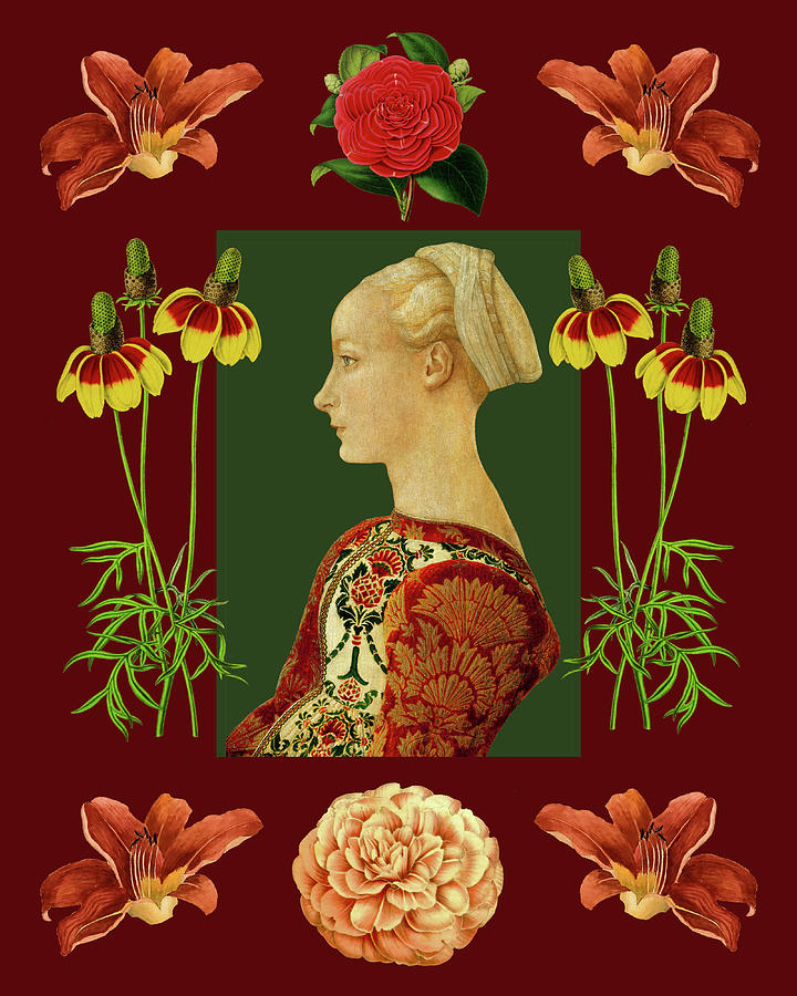 Renaissance Lady with Flowers Mixed Media by Lorena Cassady