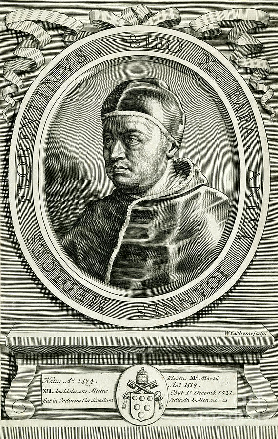 Renaissance Medici Pope Leo X - scan of antique engraving by William ...