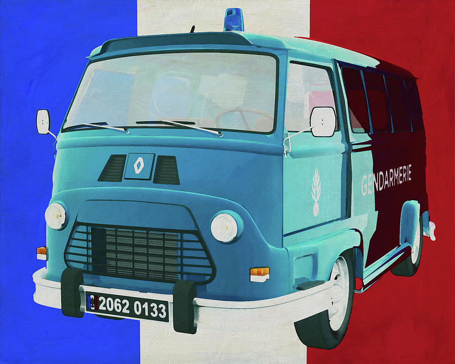 Renault Estafette 800 gendarmerie 1965 with French flag Painting by Jan Keteleer
