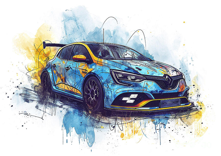 Racing Car Painting - Renault Mgane RS TrophyR auto vibrant colors by Clark Leffler