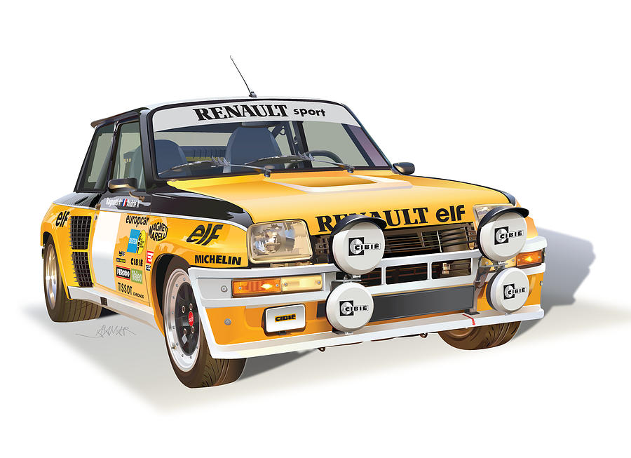 Renault R5 Turbo 2 illustration Drawing by Alain Jamar