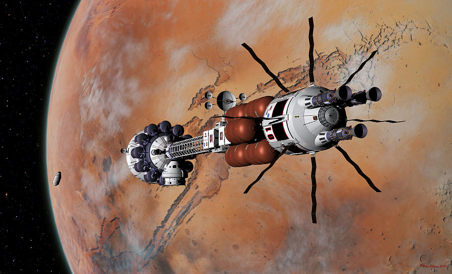 Rendezvous and docking with lander orbiting Mars Digital Art by David Robinson