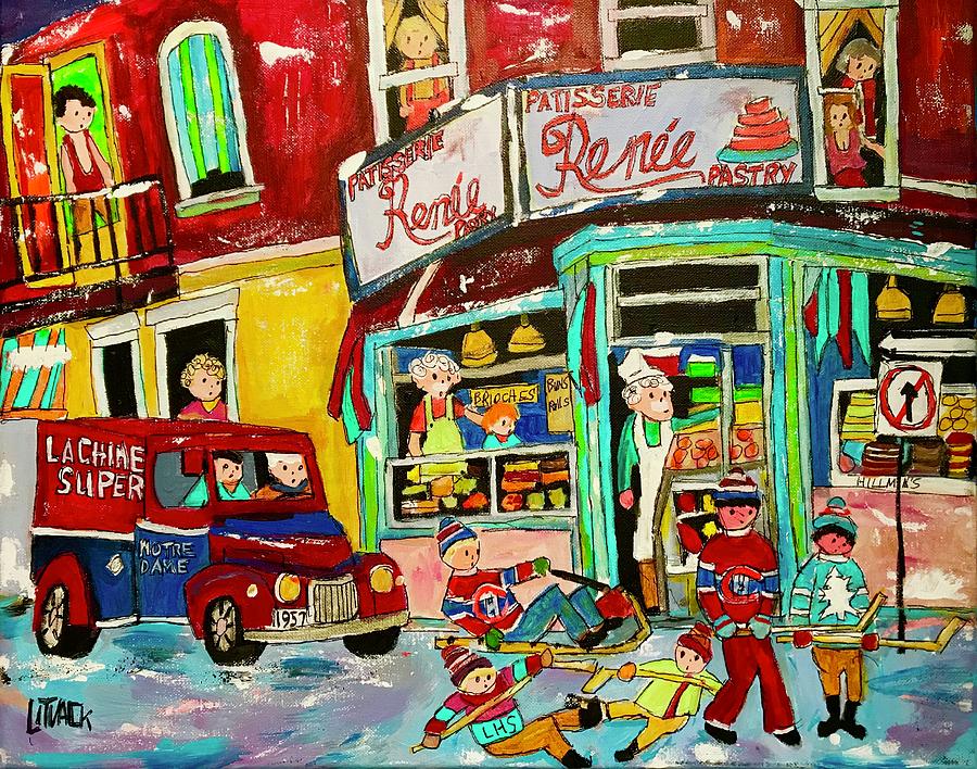 Renees Pastry Notre Dame Lachine Painting by Michael Litvack
